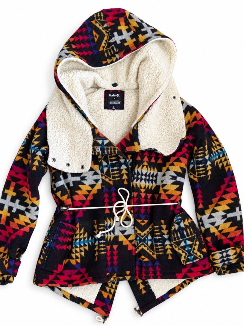 Hurley X Pendleton Wool Multicolor Aztec Sherpa Hooded Jacket Size Small